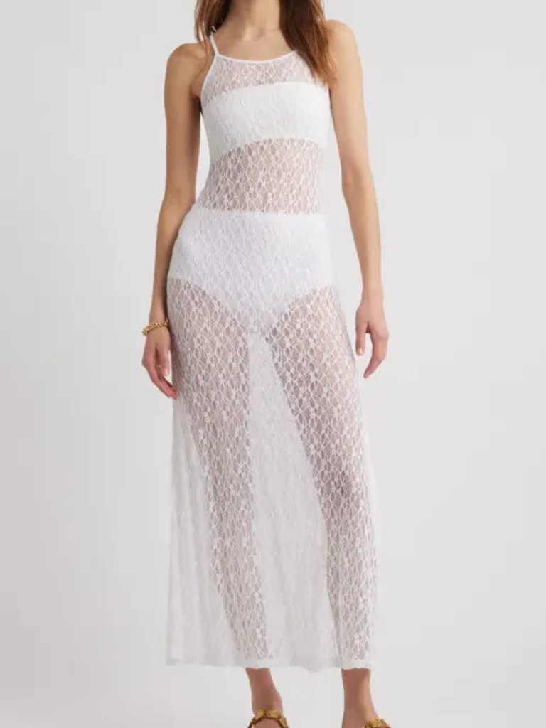 Open Edit (Brand) Sheer Lace Maxi Dress - Size Small - Black